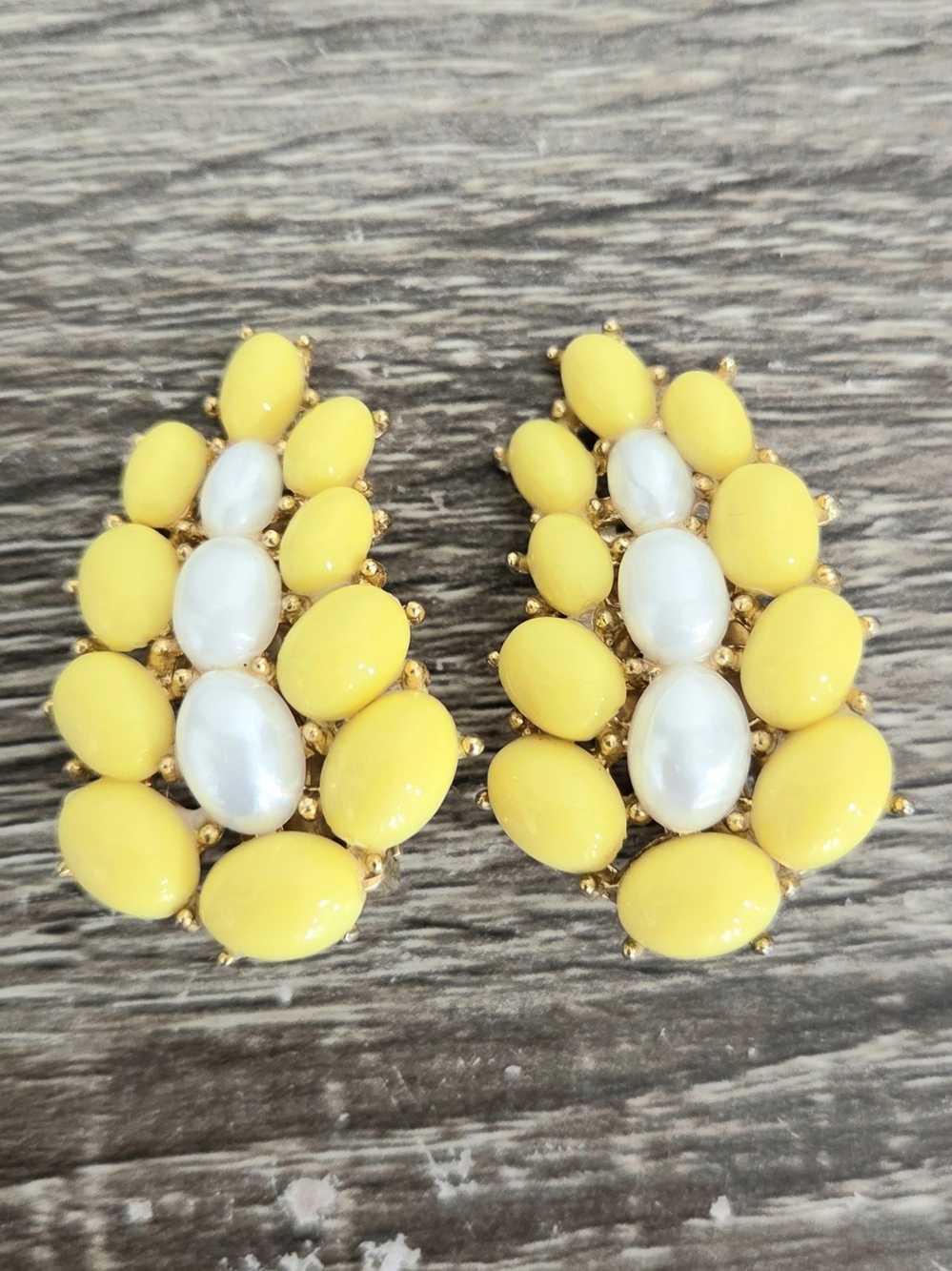 Yellow and Pearl Statement Drop Earrings - Women Jewelry